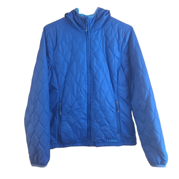 NWOT L.L.Bean Women's Blue/Teal 2-In-One Reversible Quilted Puffer Jacket Size S - Picture 2 of 15